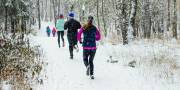 Joggen in de winter in het bos